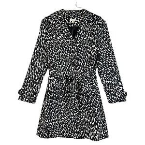 Julie Mitchell Women's Trench Coat Belted White Black Graphic Animal Print 10